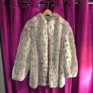 Vintage Jordache Faux Fur Coat in Cream and Brown